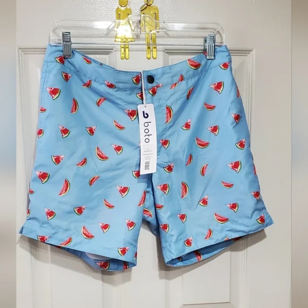 NWT Boto Watermelon Pattern Print Men's Swim trunk Light Baby Blue Shorts